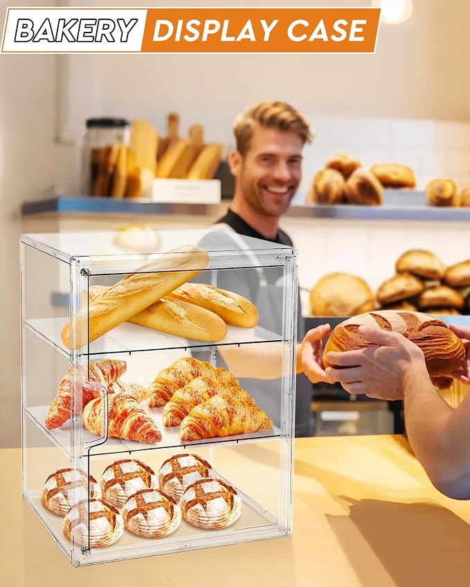 Pastry Display Case, Bread Box for Kitchen Countertop, 4-Layer Adjustable Bread Box, Large Capacity Bread Storage Container for Home-Baked Breads, Muffins, Bagel, Bread Holder - 3 Pack