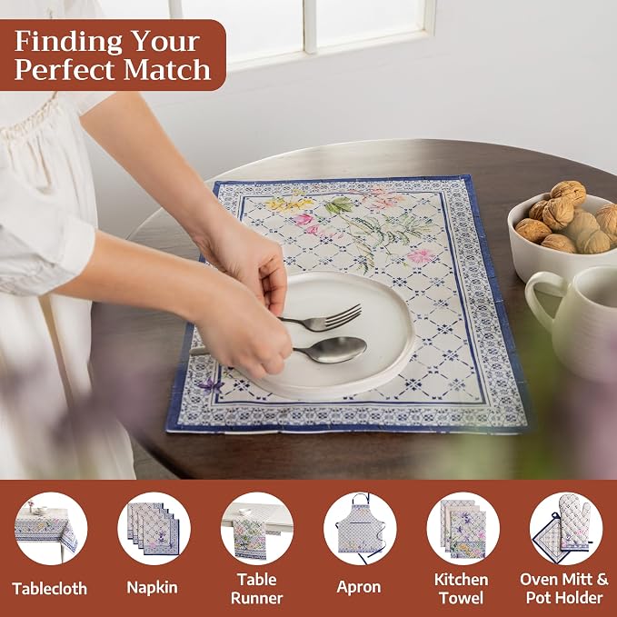 Maison d' Hermine Placemats Set of 4 Reusable 100% Cotton (13"x19") | Cloth Place Mats Washable Table Mats for Kitchen Dining Party Wedding Hotel Home Restaurant Spring Summer - Faience