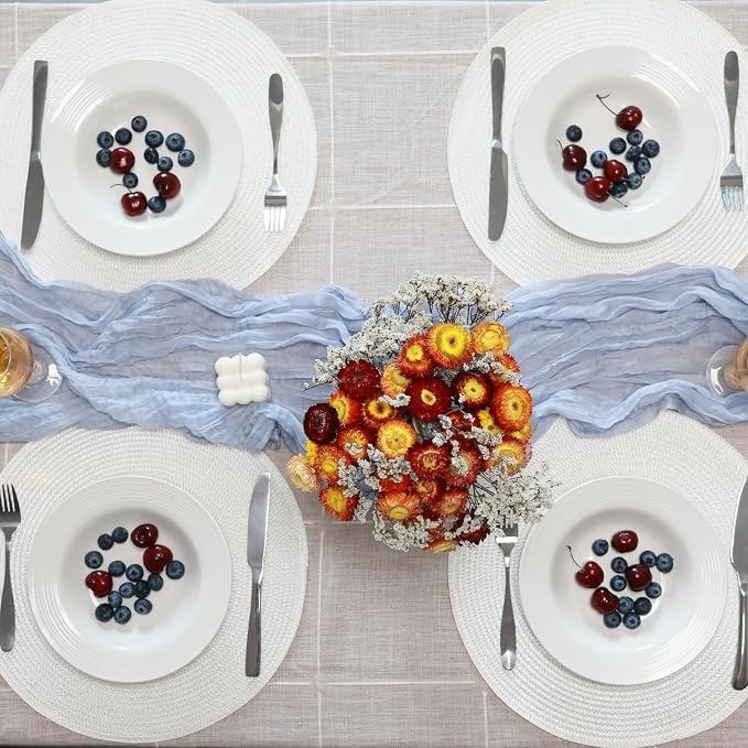 Winknowl 15 Inch Round Braided Placemats Set of 4, Washable Cotton Polyester Table Mats, Heat Resistant Non-Slip Place Mats for Kitchen Dining Table Decor (White,4pcs)