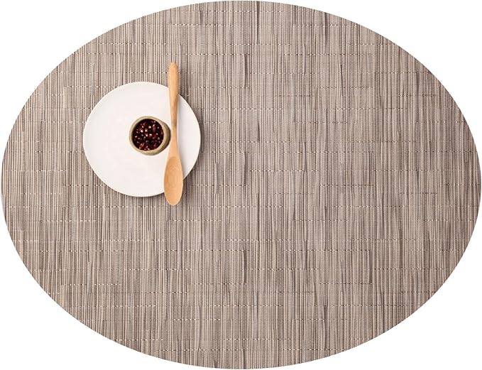 Chilewich Bamboo Placemats Set of 4, Woven Oval Placemats | Reusable, Stain-Resistant, Indoor/Outdoor Tabletop Protection, 19" x 14", Dune