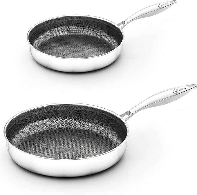 LOLYKITCH 10-12 Inch Hybrid Nonstick Frying Pan Set | PFOA Free | Stainless Steel Skillet | Non-Toxic | Stay-Cool Detachable Handle | Dishwasher and Oven Safe | Induction Ready