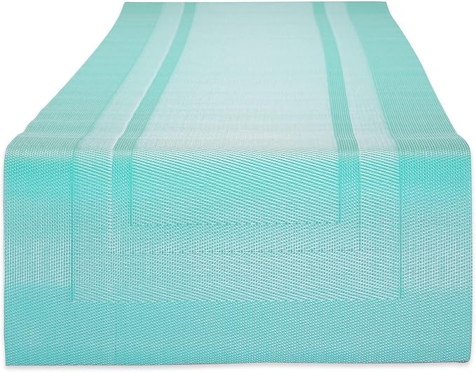 DII PVC Tabletop Collection Woven Indoor/Outdoor, Table Runner, 14x72, Aqua