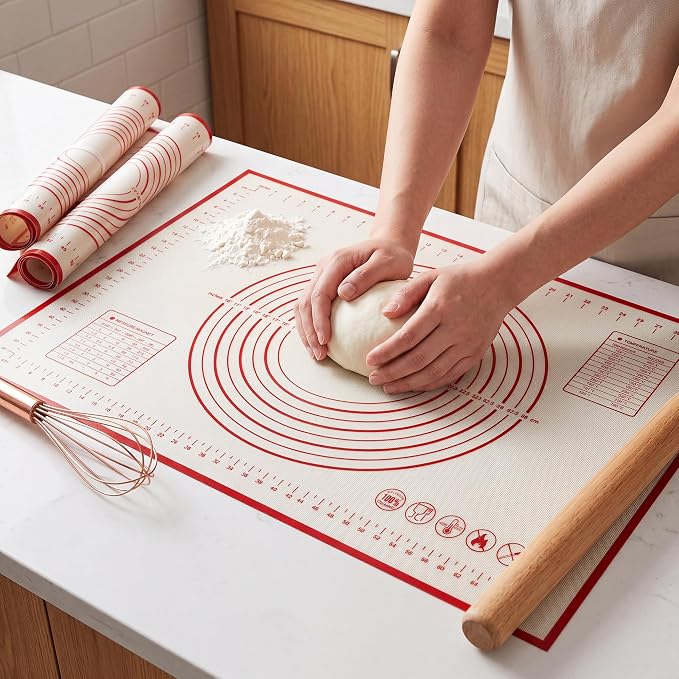 HOOMIL Silicone Baking Mat, 28 x 20 Inch Pastry Mat with Measurements | BPA-Free, Food-Contact Material, Nonstick Baking Mat with Non-Slip Counter Grip, Dishwasher Safe, Rolls for Storage