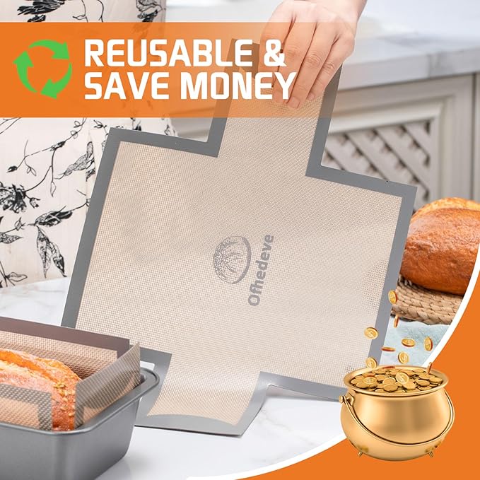 2 pack Silicone Bread Loaf Pan Liners, Nonstick and Reusable Bread pan Mat. Loaf pan liners for baking bread 9x5,Silicone bread sling for loaf pan
