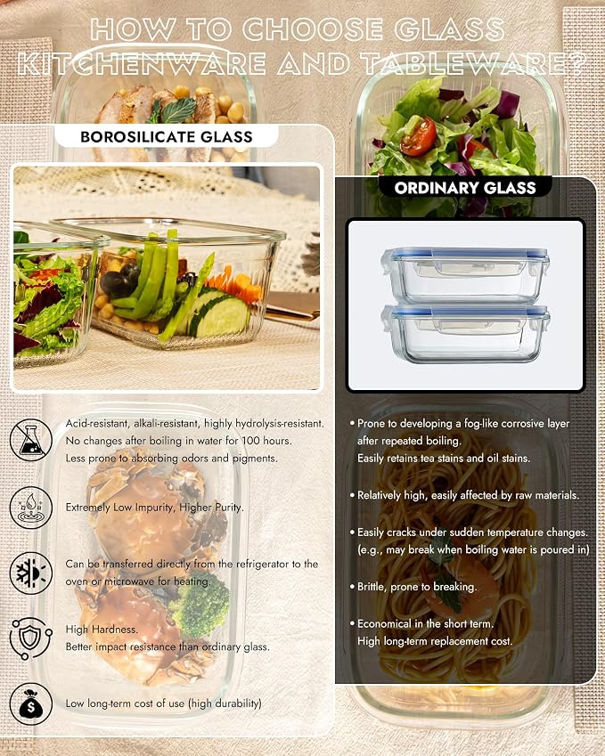 2 Pack Glass Food Storage Containers with Tempered Glass Lids & Steam Valve, 74oz(9.3 Cup) Airtight Leak-Proof Meal Prep Containers for Microwave/Oven/Freezer, Borosilicate Glass, Gift Box