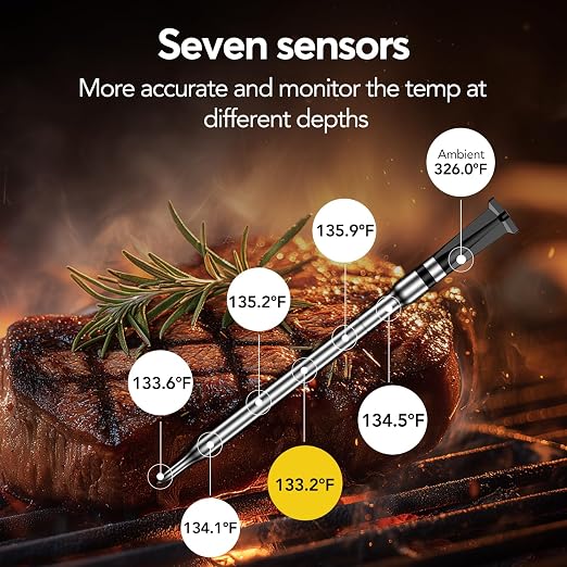 WiFi Sub-1G Wireless Meat Thermometer Unlimited Range, Check Temp Anywhere,7 NIST Certified Sensors with Ambient Temp, Monitor for BBQ, Grill, Oven, Smoker, Air Fryer (Harvest Bamboo)