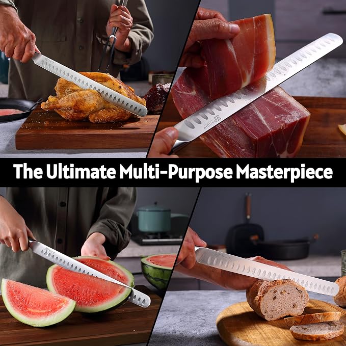 PAUDIN Brisket Knife, 12 Inch Dishwasher Safe Carving Slicing Knife for Meat, Razor Sharp German 1.4116 Steel Smoked Meat Cutter with Non-Slip Ergonomic G10 Handle & Gift Box, Perfect Gifts for Men