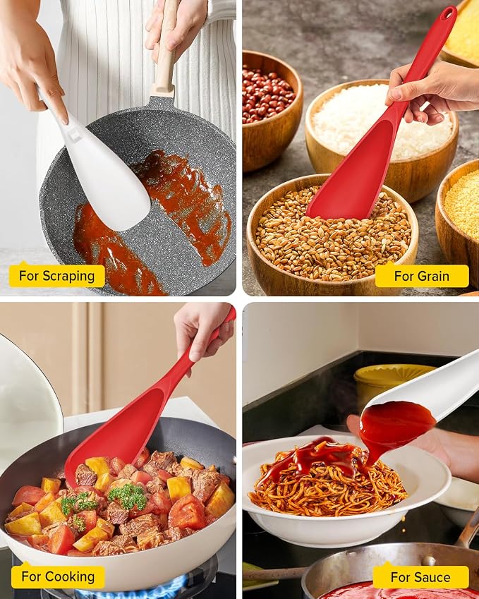 Pack of 2 Cooking Spoons for Non Stick Cookware, Multifunction Spatula Spoon BPA-Free, One-Piece Design, Suitable for Scooping, Scraping, Serving and Mixing (RED-WHITE)
