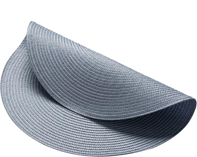 AHHFSMEI Round Placemats Set of 4 Heat Resistant Washable Non-Slip Woven Braided Table Mats for Dining Table Kitchen & Home Decor (Light Blue,4)