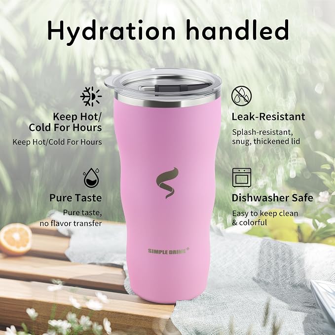 20 oz Insulated Tumbler, Straw and Flat Lids, Cherry Blossom | 18/8 stainless steel, double-wall vacuum insulation, BPA-free materials, reusable straw, for everyday hot and cold drinks.