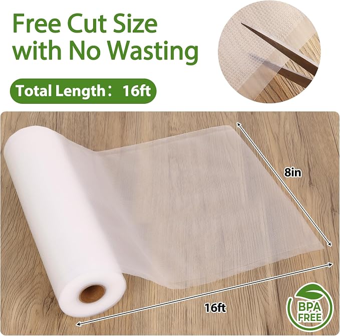 Moretoes Vacuum Sealer Bags 3 Rolls 8" x 16' for Food Saver, Commercial Grade Bag Rolls, BPA Free, Customized Size Bag for Sous Vide Cooking or Meal Prep