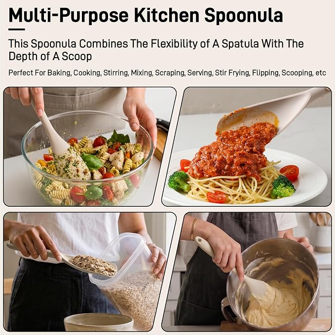 3 PACK Silicone Cooking Spatula & Spoon for Nonstick Cookware | Multifunction Spoonula for Baking, Cooking, Serving, Mixing, Stirring, Scoop, Scrape - One-Piece Formed, Dishwasher Safe