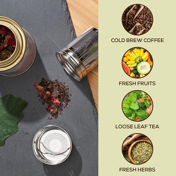 LeafLife Premium Bamboo Tea Tumbler with Infuser for Loose Leaf Tea | Insulated Coffee Bottle, Stainless Steel Gift Set, Leakproof Travel Mug, 22oz