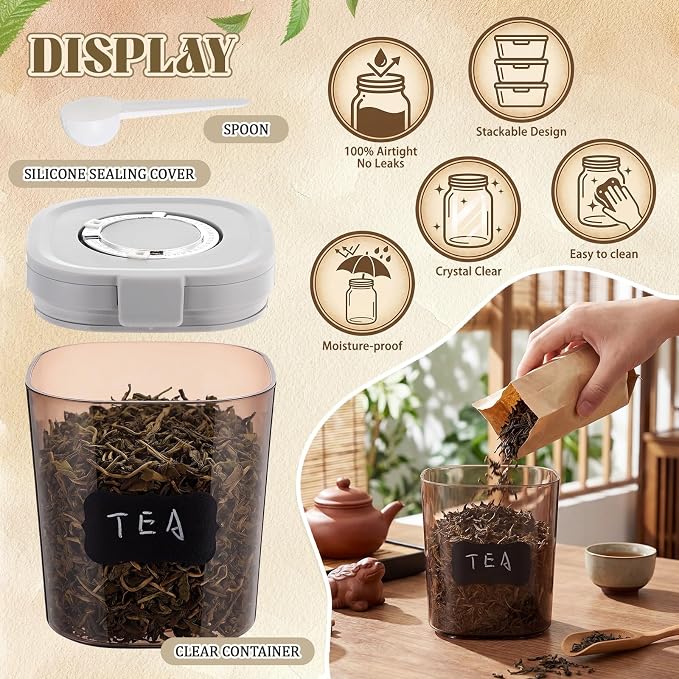 2 Pack 44oz Airtight Coffee Canisters Light Blocking Tea Storage Containers with Scoop, Airtight Food Jars for Loose Leaf Tea, Sugar, Formula, Coffee Bean, with Chalk Marker & 8 Stickers