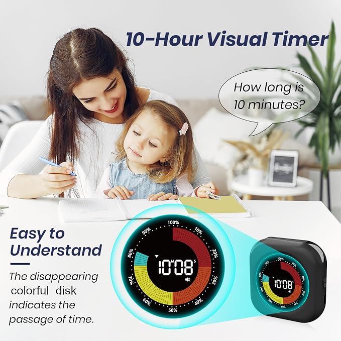 PERSUPER Visual Timer for Kids, Rechargeable 10-Hour Countdown/Up Timer | with 3 Volume Levels, 3 Brightness Display, and Magnetic, Homeschool Study Tool, Large Digital Timers for Classroom, Kitchen