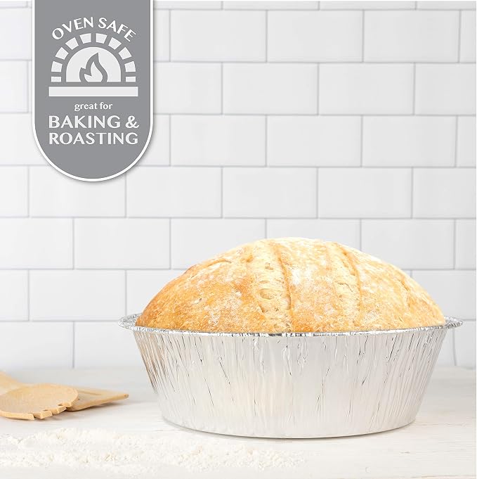 PLASTICPRO 10'' Inch Round Deep Tin Foil Pans Disposable Aluminum, Freezer & Oven Safe - For Baking, Cooking, Storage, Roasting, & Reheating, Pack of 20