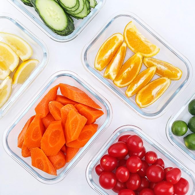 M MCIRCO 10 Pack,22 oz Glass Food Storage Containers with lids, Gray | Glass Meal Prep Containers,Airtight Lunch Containers with Lids, Microwave, Oven, Freezer and Dishwasher Friendly, BPA Free