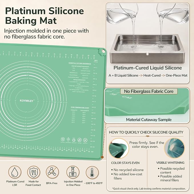 Platinum Silicone Pastry Mat with Measurements, 28 x 20 in | 5 mm raised edge, non-slip base and nonstick surface for rolling dough, sourdough, pizza dough and pie crust