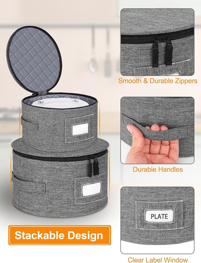 punemi China Storage Containers, 6-Piece Hard Shell Set for Moving Boxes | Mug, cup and wine glass organizers with dividers and carry handles for dinnerware, glassware and stemware, grey