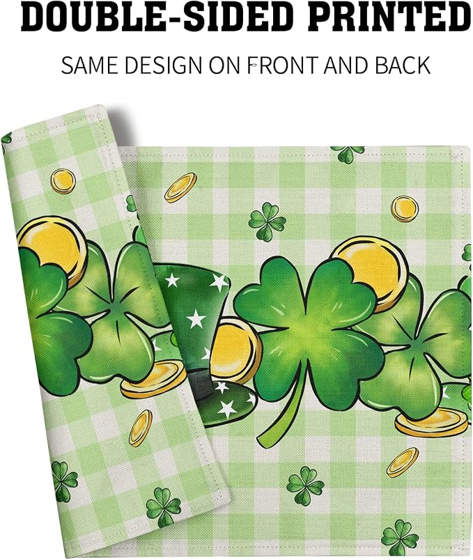 St. Patrick's Day Clover Top Hat Placemat Set of 4,Lucky Shamrock Gold Coin Dining Place Mat Table Decor 12x18 Inch Buffalo Plaid Seasonal Spring Table Mats for Home Party Kitchen Decoration