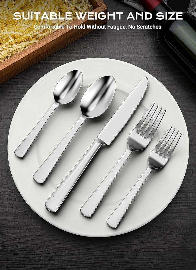 20-Piece Flatware Sets, Silverware Set for 4, Durable Stainless Steel Tableware in Ergonomic Design Size and Weight, Kitchen Utensils Set with Steak Knives, Rust-proof, Dishwasher Safe