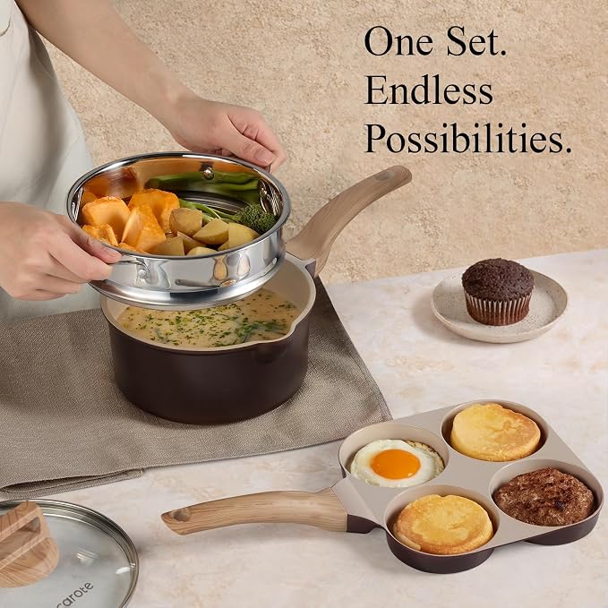CAROTE 21pcs Ceramic Cookware Sets, Pots and Pans Set | Healthy Cooking Set, Non-Toxic Induction, Ultra Durable, Easy Clean, Induction Compatible, PFAS FREE