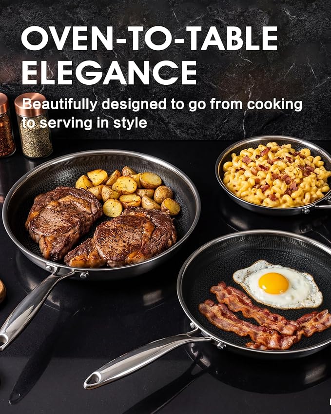 Stainless Steel Non Stick Frying Pan with Lid - PFOA Free | Induction Compatible | Oven & Dishwasher Safe | Stay Cool Handle | Versatile for All Stovetops | Gift