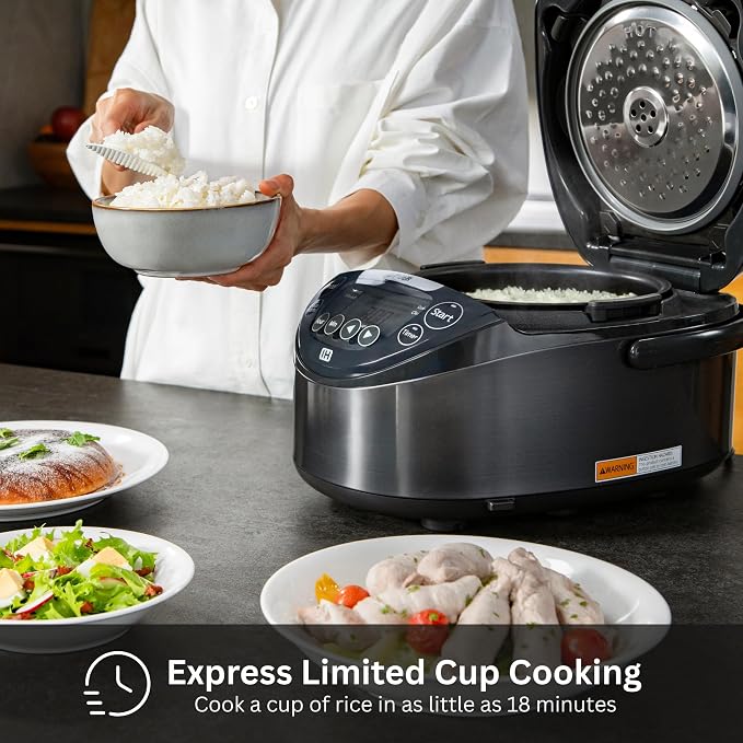 Tiger Jpw H10u 5.5 Cup Induction Rice Cooker, 14 Presets, LCD (Black) | 14 menu presets, LCD display, 24-hour keep-warm