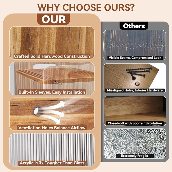 Bread Box for Kitchen Countertop, Large Wooden Breadbox with Cutting Board | Double Layer Bread Storage Container for Homemade Bread with Handles, Acrylic Window and Air Vents Keep Bread Fresh (Brown)