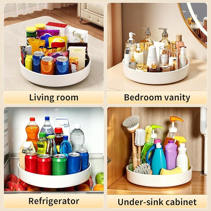 11.8" Lazy Susan Organizer for Cabinet, Turntable Spice Rack with Non-Slip Base & Raised Lip, Pantry Organization and Storage, Kitchen, Fridge, Makeup Vanity, Bathroom Countertop, Under Sink