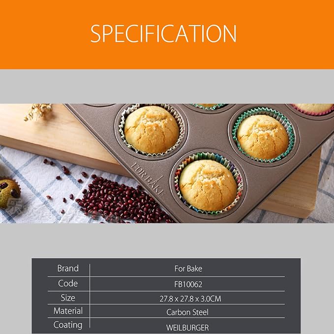 9-Cup Standard Muffin Pan, Nonstick Carbon Steel Cupcake Tin | Square 10.94-Inch Design for Medium Batches, Everyday Treats and Space-Saving Storage