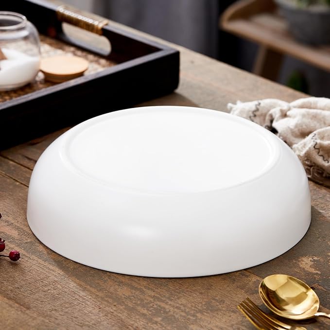 10'' Large Serving Bowl, 2.8 Quart Big Salad Pasta Bowl, Porcelain Fruit Bowl,Matte Mixing Bowls,Wide Soup Bowl for Family Kitchen,Microwave & Dishwasher Safe (White)