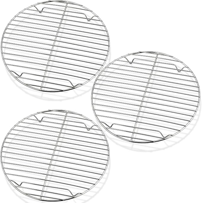 P&P CHEF Round Cooking Rack, Cooling Rack for Steamer, 9”, Silver | 3 Pack Stainless Steel Baking Rack for Grilling Roasting, Fits Air Fryer, Canning Pot, Oven & Dishwasher Safe, Non-toxic