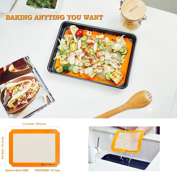 GUY DREAM All-in-One Silicone Baking Mat Set - Kneading Mat, Cookie & Macaron Half Sheet, 1/4 Sheet Mat, Square & Round Cake Mats, Artisan Bread Sling- Ideal Gift for Baking