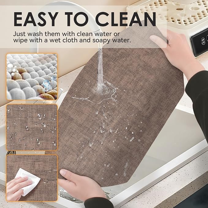 Round Table Placemats Set of 6, Faux Leather Wedge Shape Place Mats Heat Resistant Wipeable Washable Table Mats for Dining Outdoor Indoor, Brown