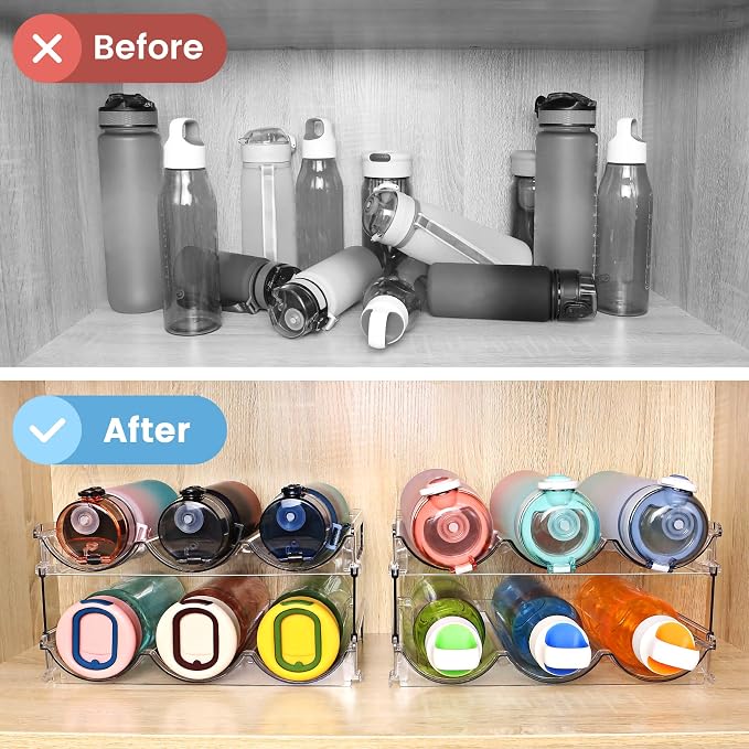 spospo Water Bottle Organizer for Cabinet 4 Pack Water Bottle Holder | Plastic Water Bottle Organization and Storage Shelf, Tumbler Organizer for Cabiner, Fridge, Kitchen, Desktop, Pantry