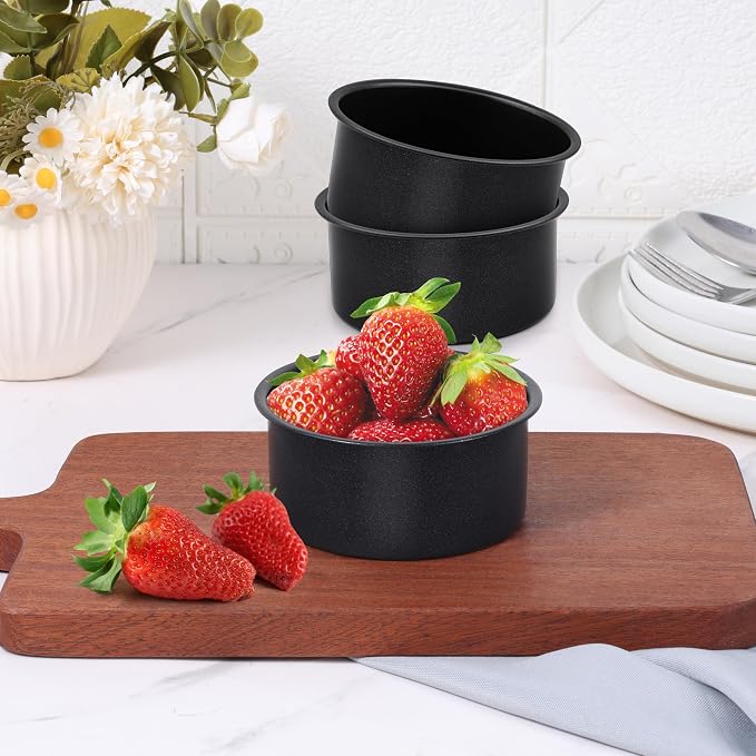 E-far 4 Inch Cake Pan, 3PCS Nonstick Stainless Steel Mini Round Cake Pans | Small Baking Tins for Smash Cakes/Cheesecake, Stainless Steel Core & Non-toxic Coating, Straight Side & 2 Inch Deep