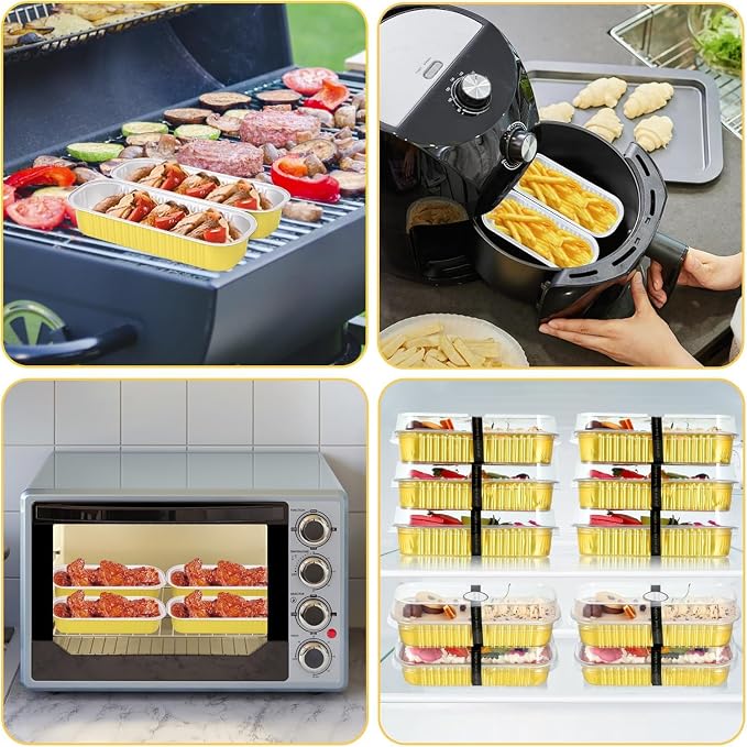 30 Pack Gold Mini Rectangular Aluminum Foil Loaf Pans with Lids 6.8oz, Spoons & Sealing Stickers Included - Perfect for Baking Mini Cakes, Parties & Gifting