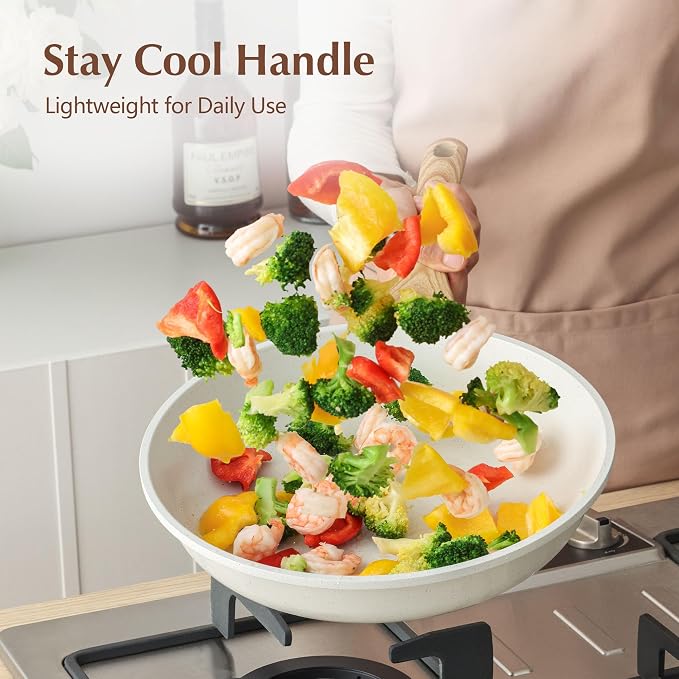 SENSARTE 8Inch Nonstick Ceramic Frying Pan with Lid, PFAS/PTFE/PFOA Free | Ceramic Omelette Pan Skillet, Healthy Non-toxic Chef's Pan, Induction Compatible Pan, Heat Resistant Handle