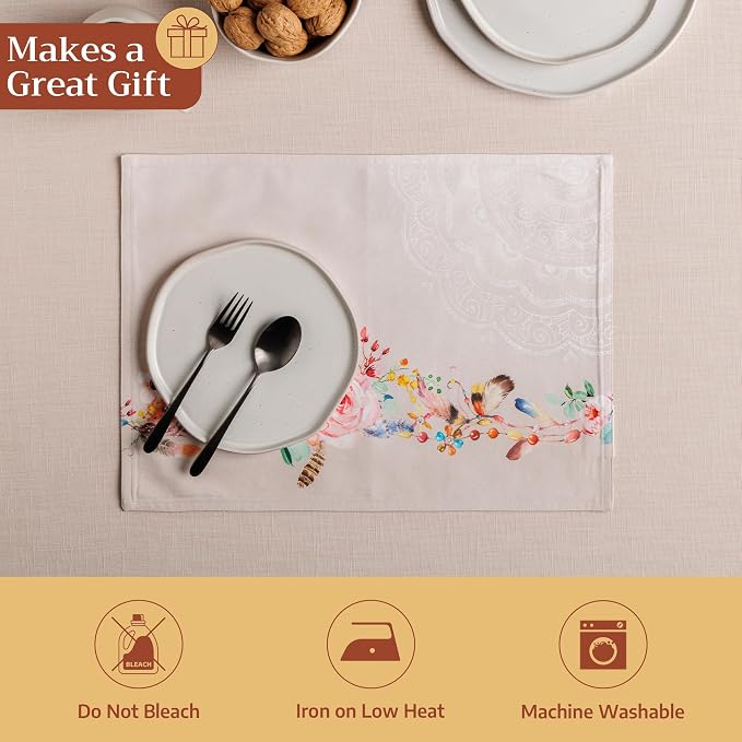Maison d' Hermine Placemats Set of 4 Reusable 100% Cotton (13"x19") | Cloth Place Mats Washable Table Mats for Kitchen Dining Party Wedding Hotel Home Restaurant Spring Summer - Ibiza - Beige