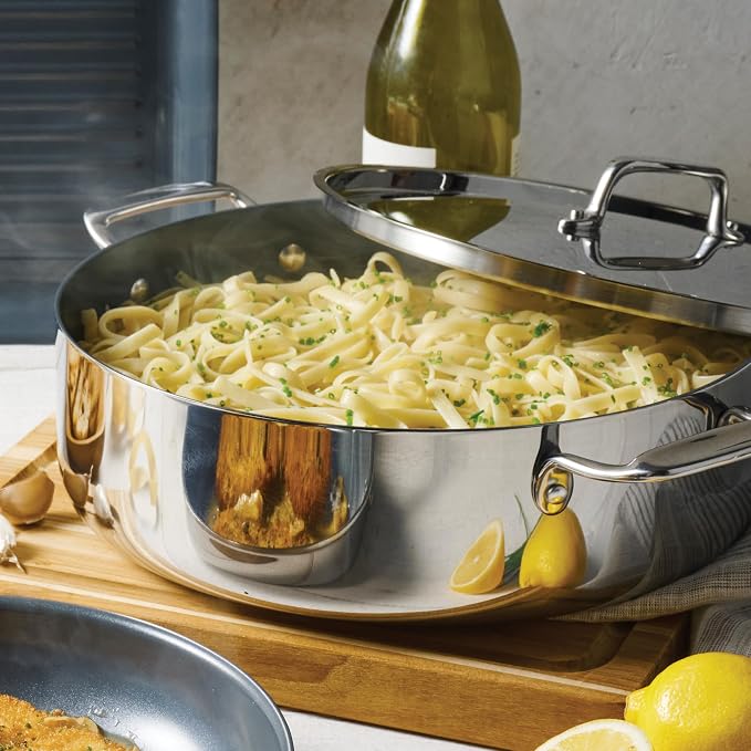 Tramontina Utsava Tri-Ply Clad Stainless Steel 6.5-Quart Casserole with Lid | Ceramic Non Stick Interior, Induction-Ready Large Braiser Pan