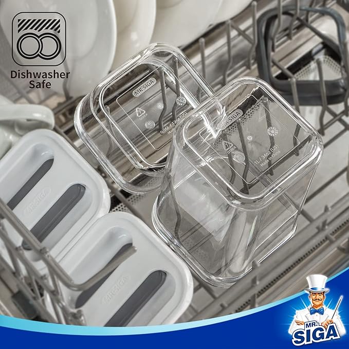 MR.SIGA 4 Pack Airtight Food Storage Container Set for Pantry Organization | One-handed leak proof lids, BPA Free, stackable and space saving, 1.0 L( 33.8 oz), Medium, white