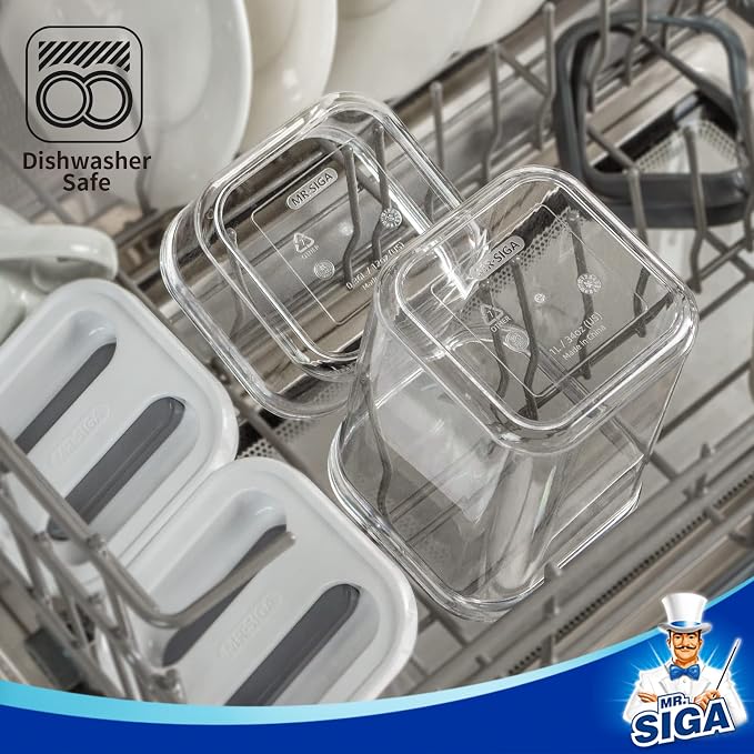 MR.SIGA 4 Pack Airtight Food Storage Container Set, BPA Free, Stackable | One-handed kitchen canister storage containers for dry goods and pantry organization, 360 ml (12.2 oz), small, white
