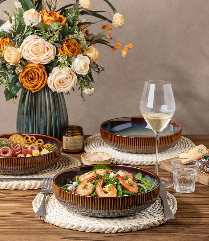 8.5" Ceramic Pasta Bowls Set of 4, Salad Bowls | Versatile Serving Bowls for Pasta, Salad, Fruit & Noodles, Housewarming & Wedding Gift, Cocoa Mocha