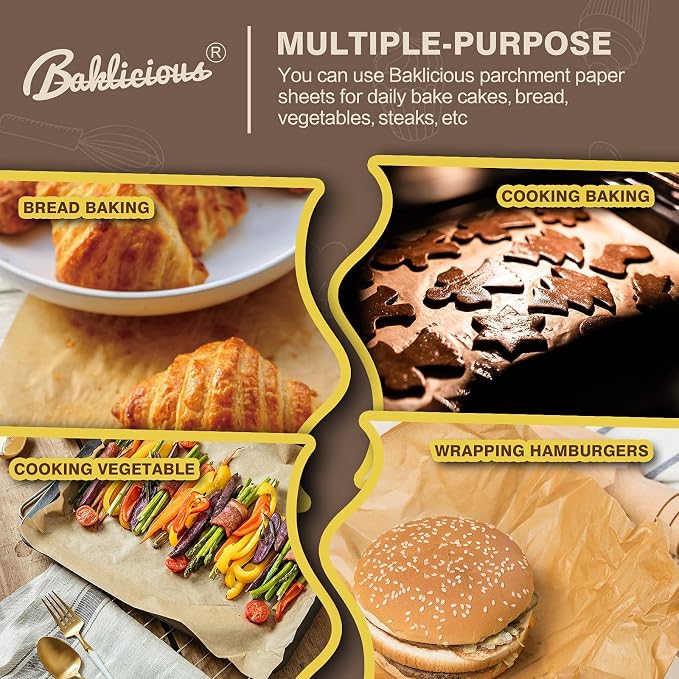 Baklicious 16x24inch 100pcs Unbleached Precut Non-Stick Full Parchment Paper