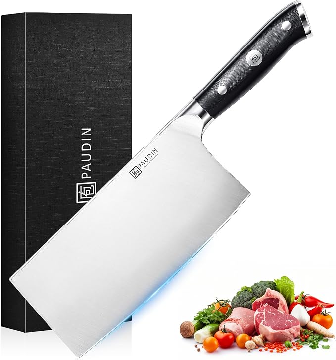 PAUDIN Cleaver Knife 7 Inch, Razor Sharp Chinese Chef Knife Dishwasher Safe, German High Carbon Steel Vegetable Cleaver with G10 Handle, Meat Slicing Slicer, Daily Meal Prep for Home and Restaurant