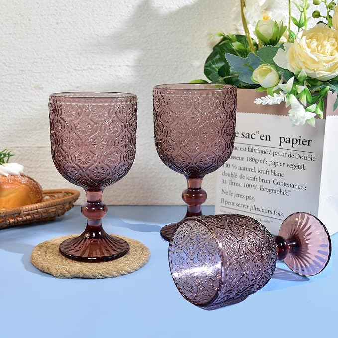Purple pink Wine Glasses set of 6, 14 oz Purple pink Goblets Glassware (not painted or coated), Colored Vintage Glassware for Weddings, Parties, Restaurants, Bars, Cafeterias, Dishwasher Safe