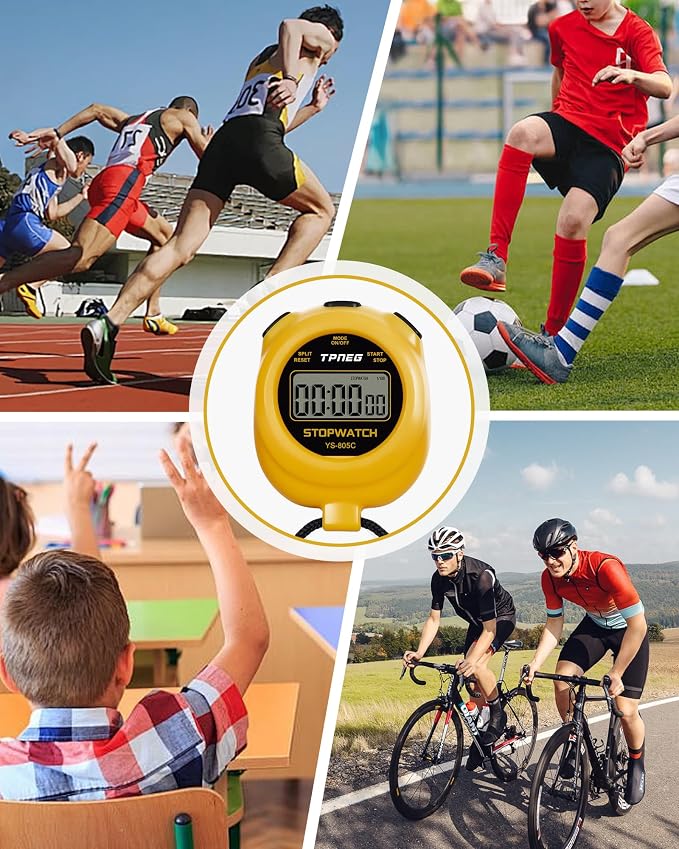 TPNEG Simple Stopwatch Timer - Easy to Use, Set Up, Read, and Carry - Large Display - On/Off, AAA Battery - Ideal for Coaches, Track and Field, Soccer Referees, Sports, Classroom
