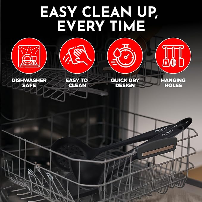 25 PCs Silicone Cooking Utensils Set - Non-Stick Silicone Kitchen Utensils | Black Non-Stick, Heat-Resistant Silicone Kitchen Utensils Set with Stainless Steel Inner Core