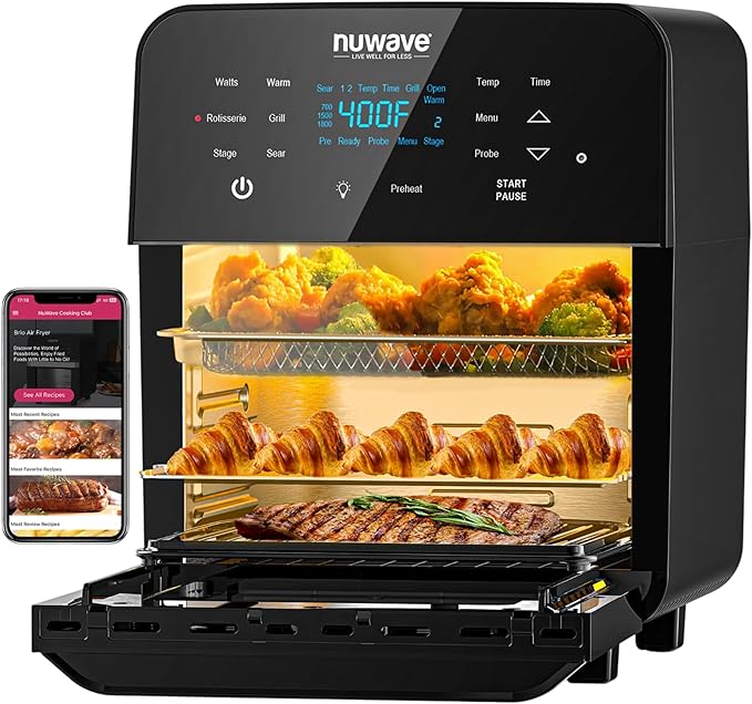 Nuwave Brio 15.5Qt Air Fryer Rotisserie Oven, 50°-425°F Temp Controls